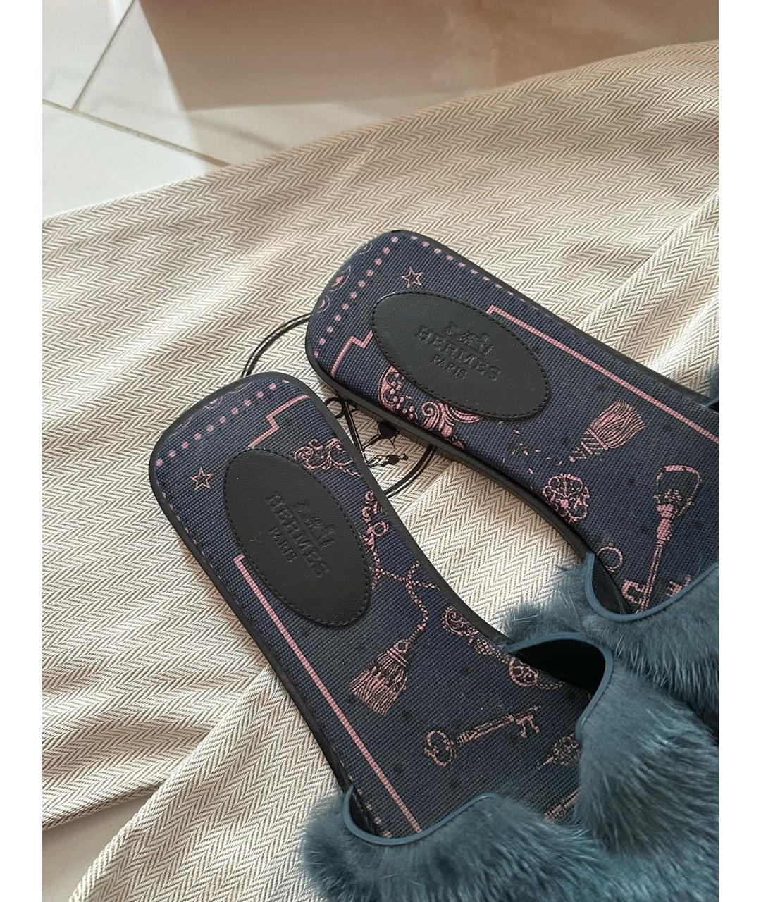 HERMES Темно-синие шлепанцы, фото 3