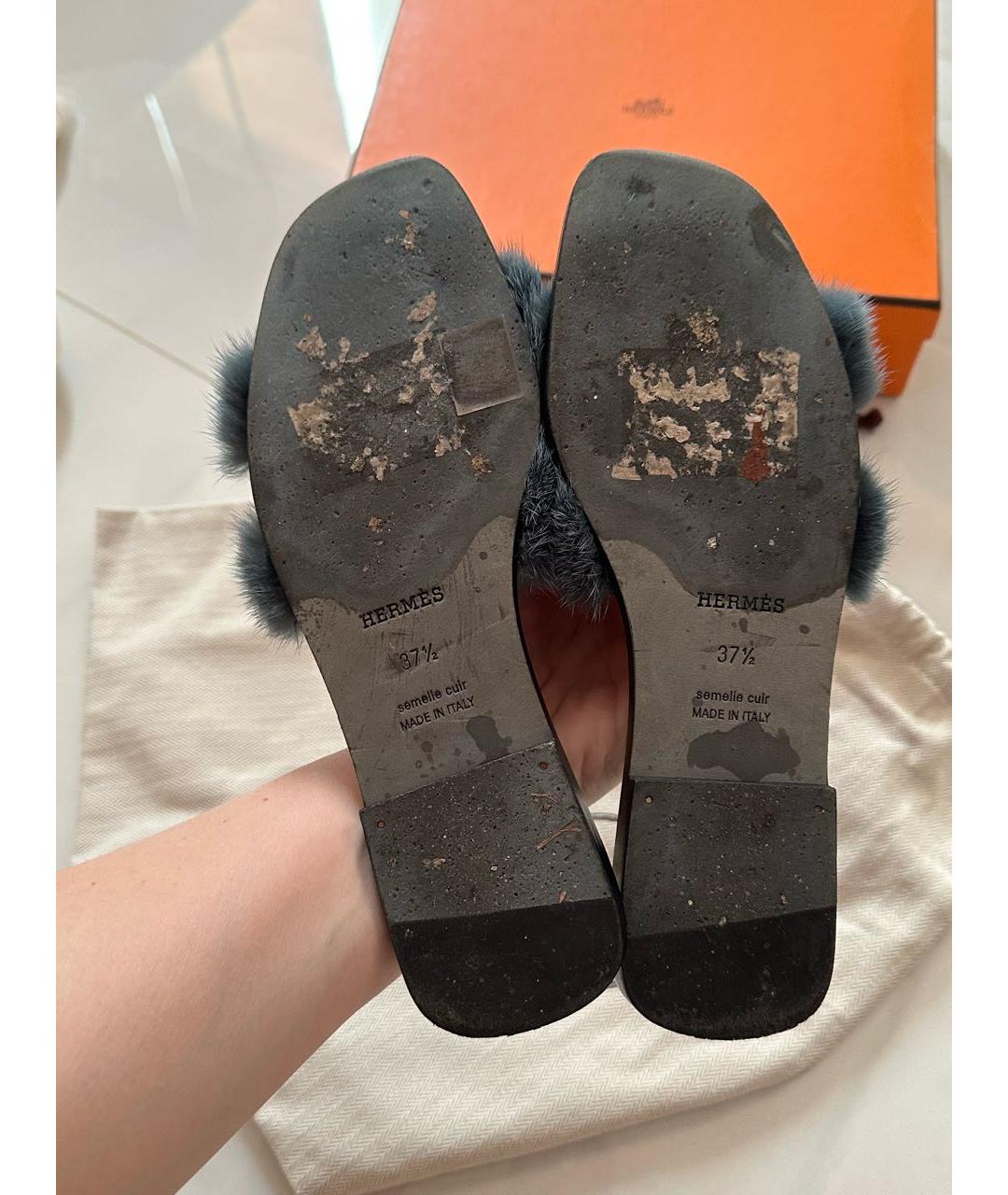 HERMES Темно-синие шлепанцы, фото 5