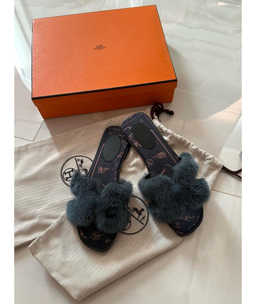 HERMES Темно-синие шлепанцы, фото 2