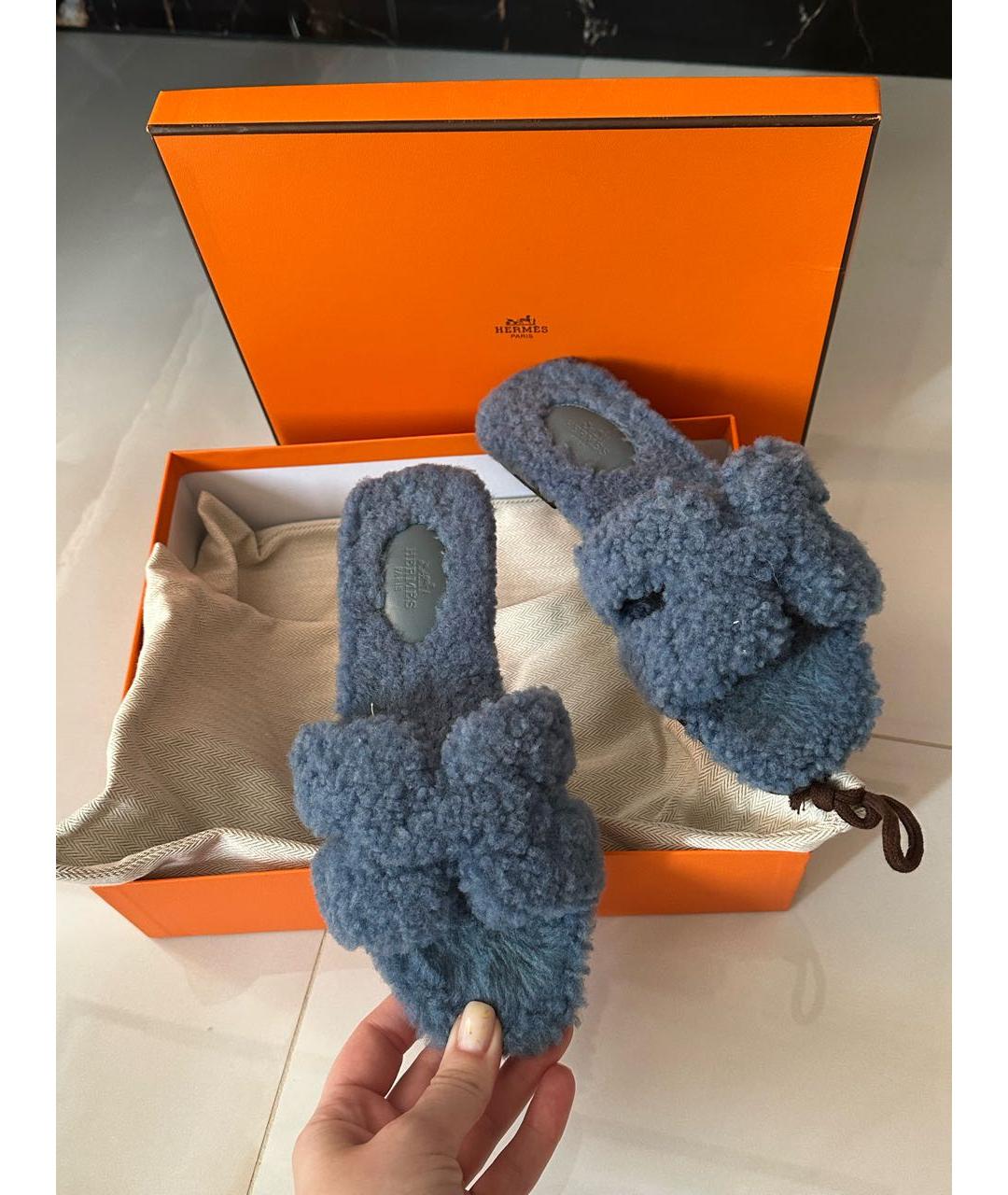 HERMES Синие шлепанцы, фото 2