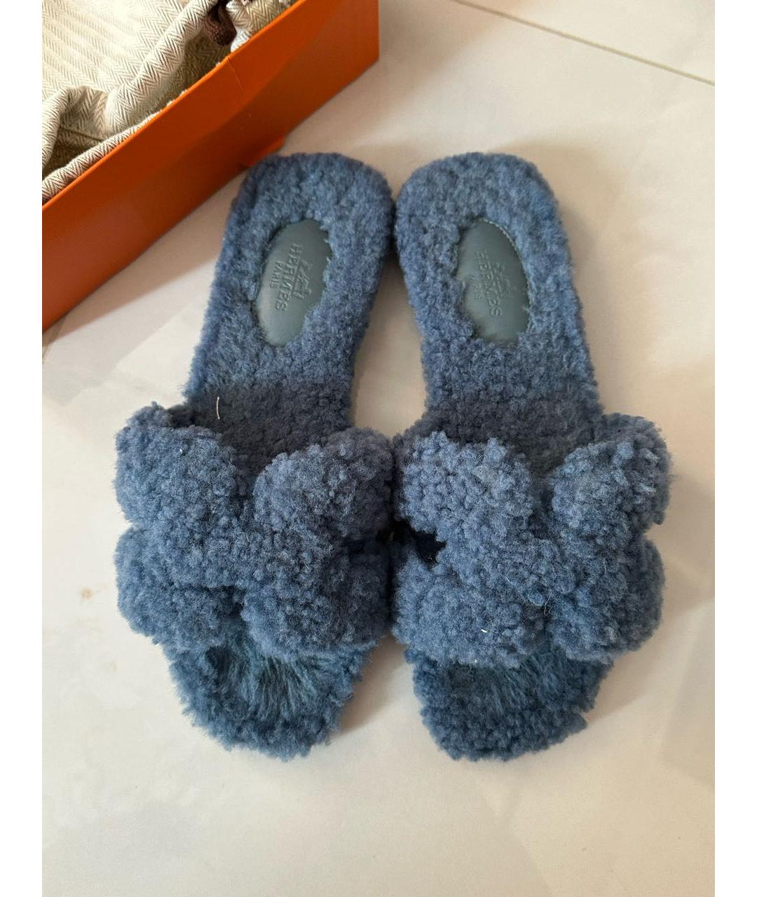 HERMES Синие шлепанцы, фото 3