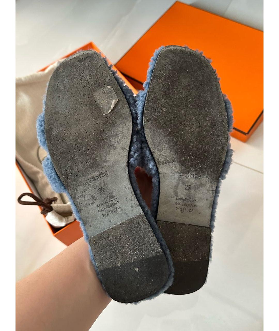 HERMES Синие шлепанцы, фото 6