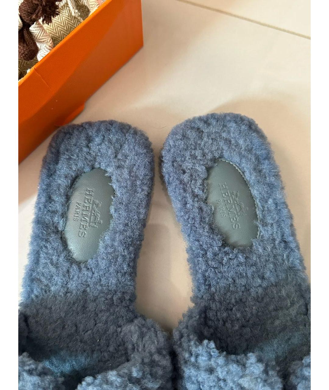 HERMES Синие шлепанцы, фото 4