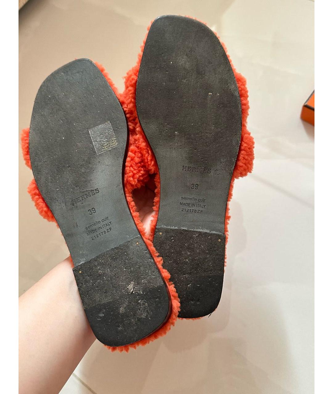 HERMES Коралловые шлепанцы, фото 5