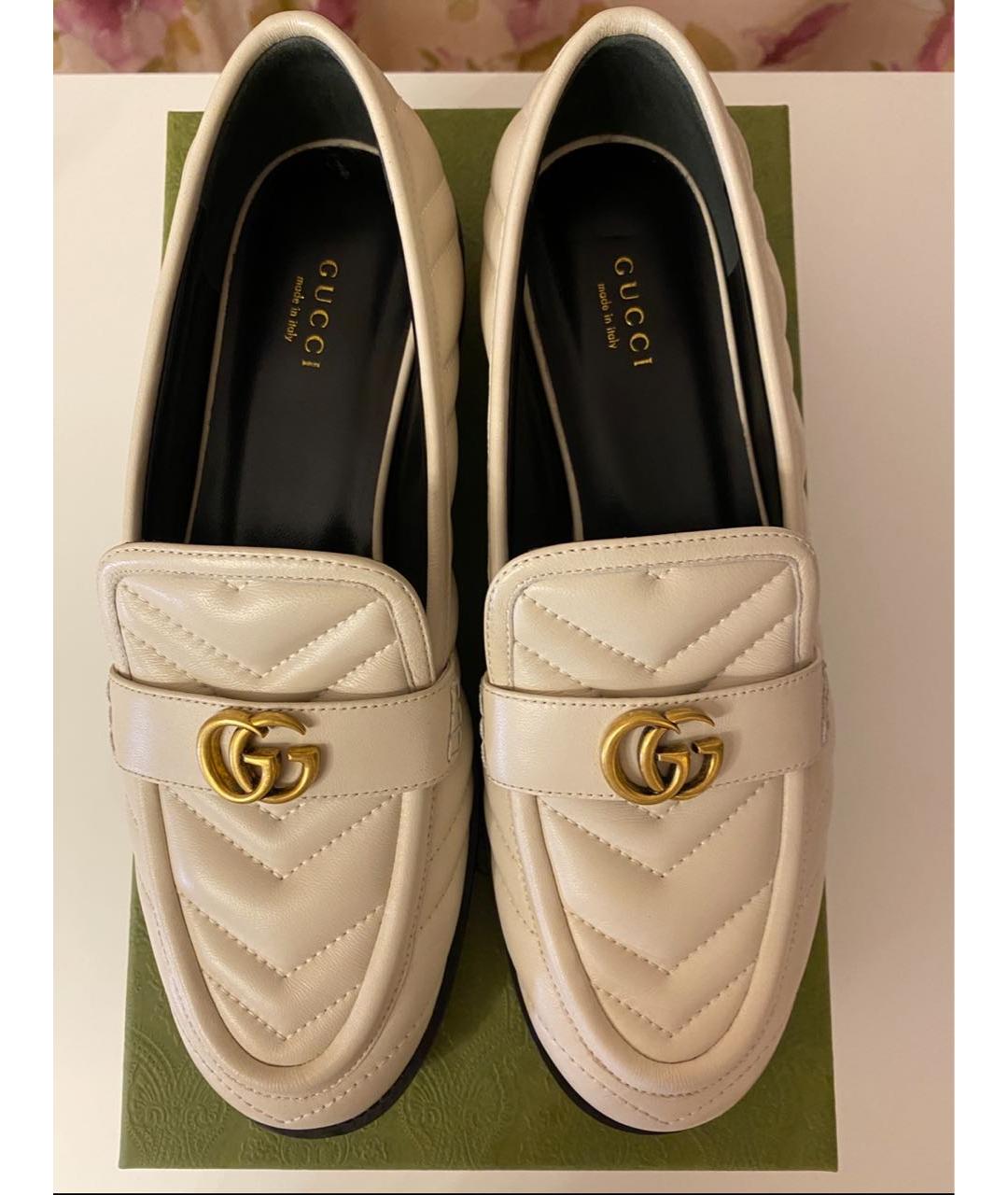 GUCCI Бежевые кожаные лоферы, фото 6