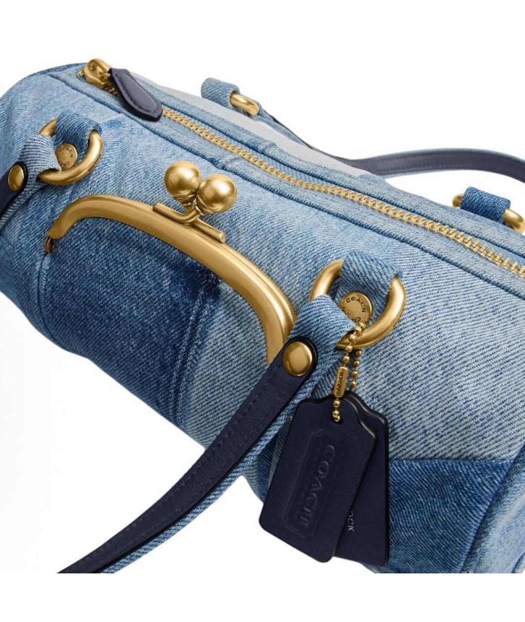 COACH Голубая деним сумка с короткими ручками, фото 4