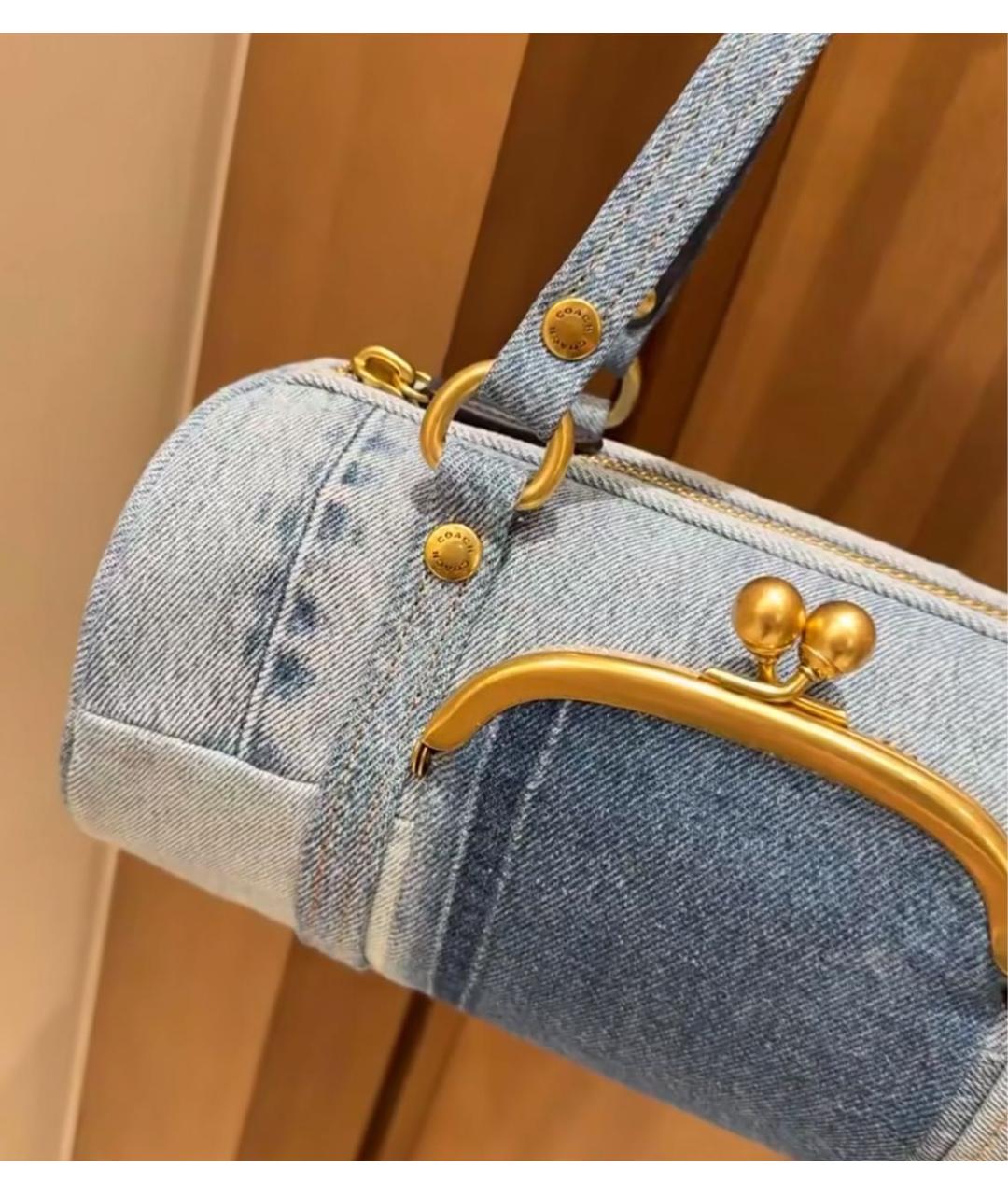 COACH Голубая деним сумка с короткими ручками, фото 6