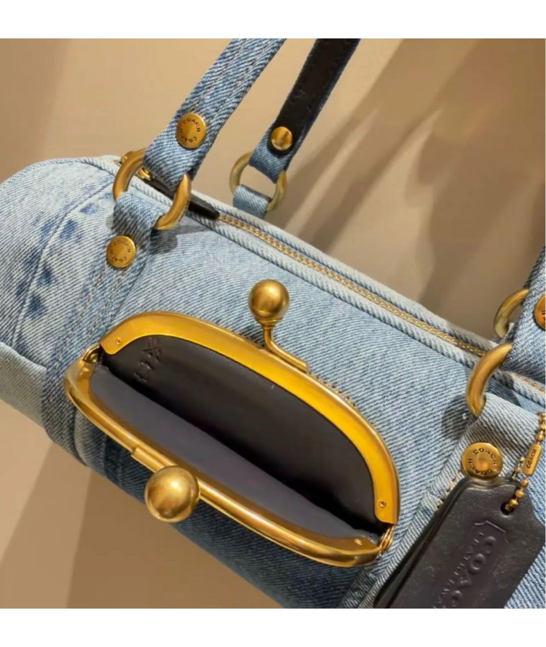 COACH Голубая деним сумка с короткими ручками, фото 7