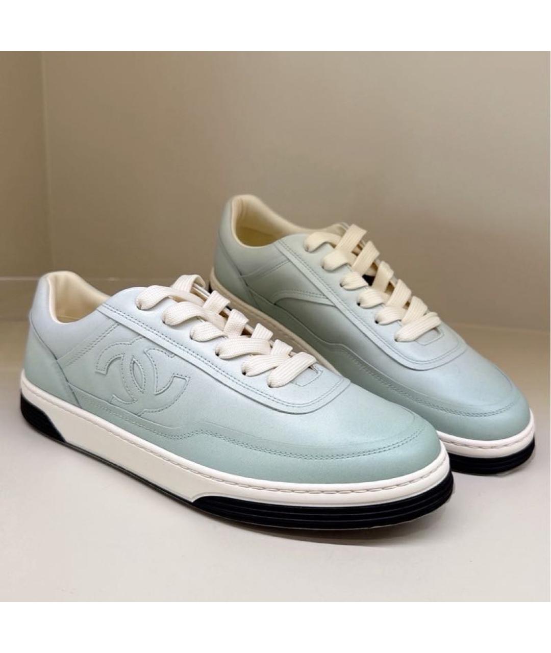 CHANEL Салатовые кожаные кеды, фото 3