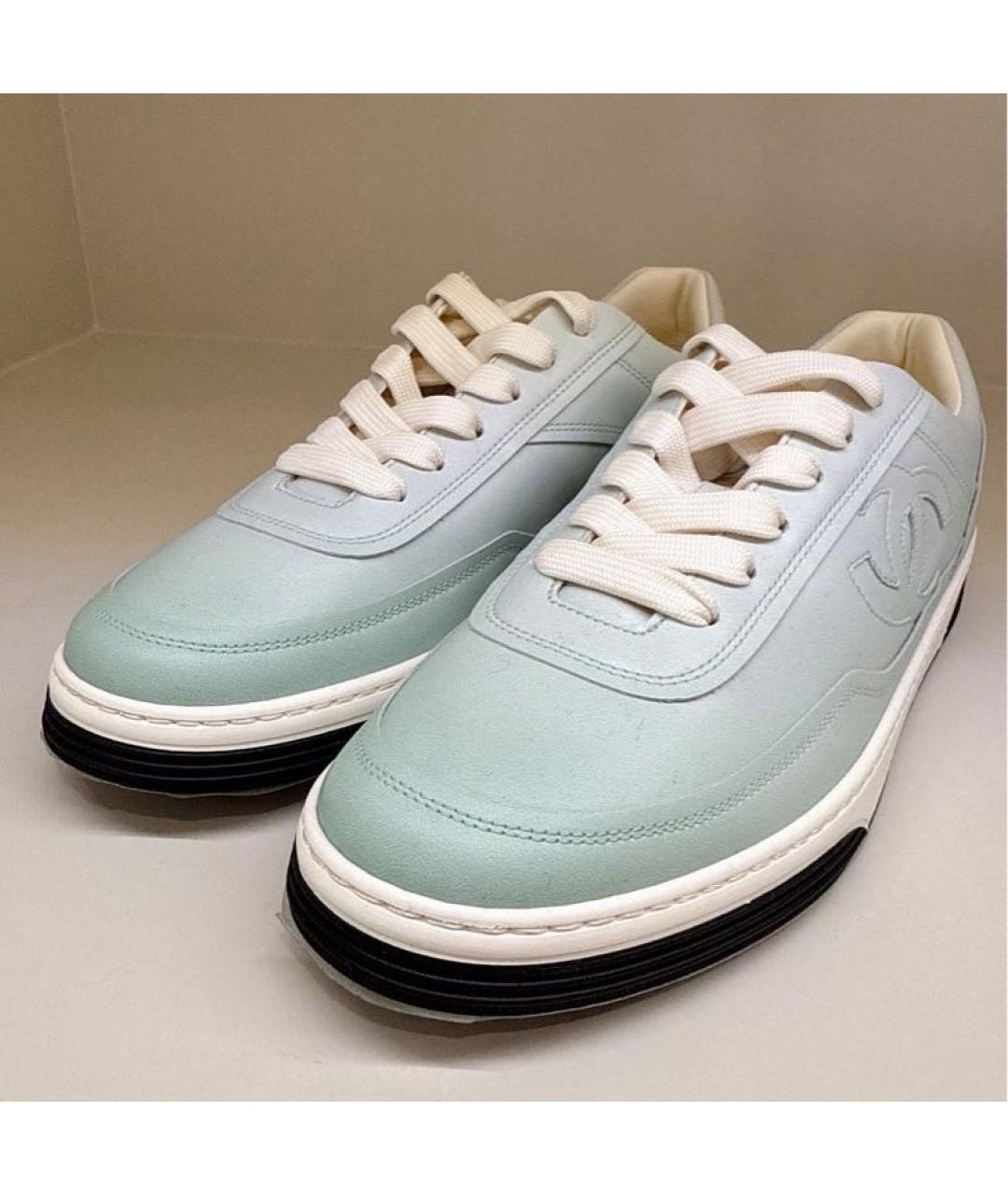 CHANEL Салатовые кожаные кеды, фото 5