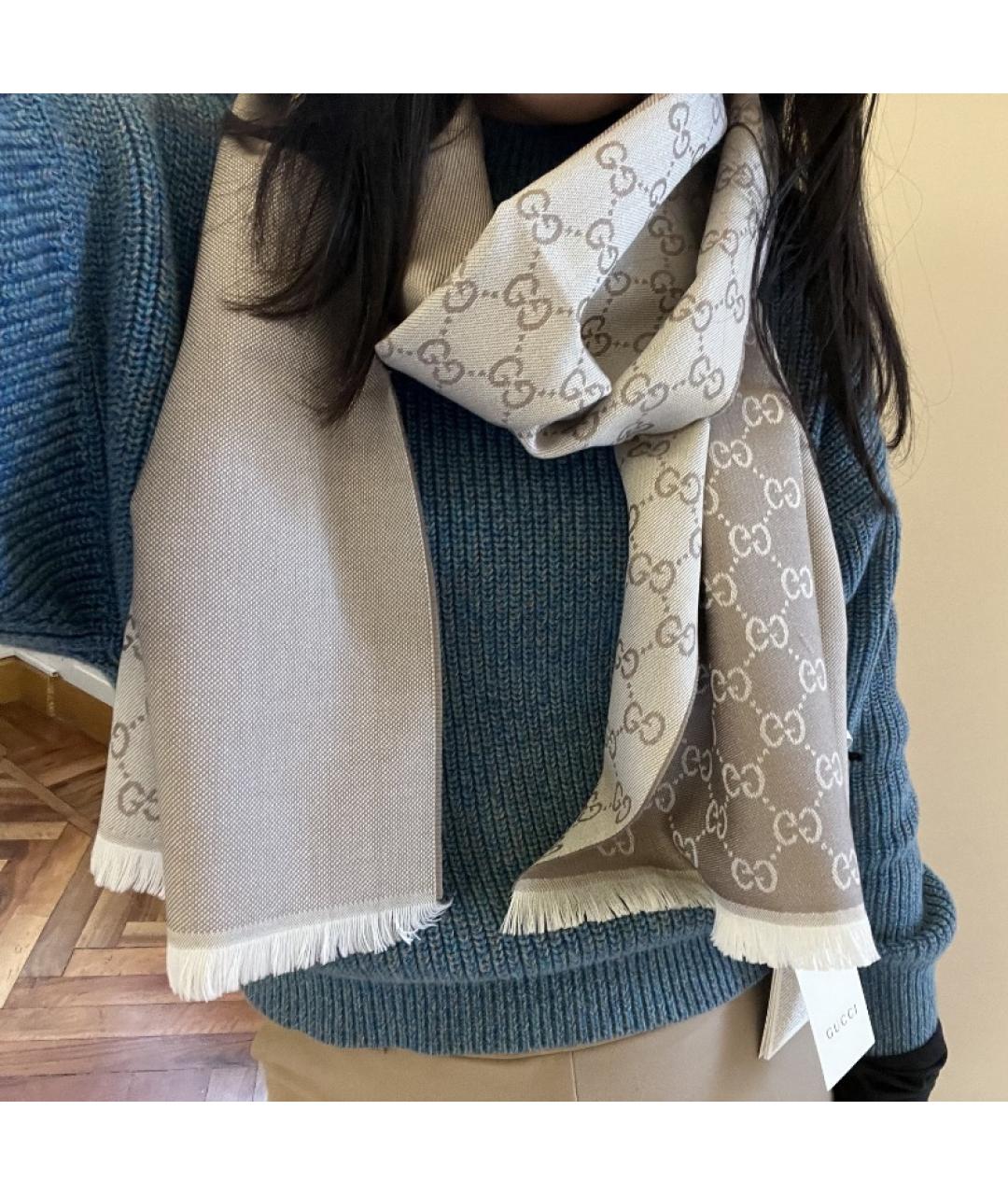 GUCCI Серый шарф, фото 4