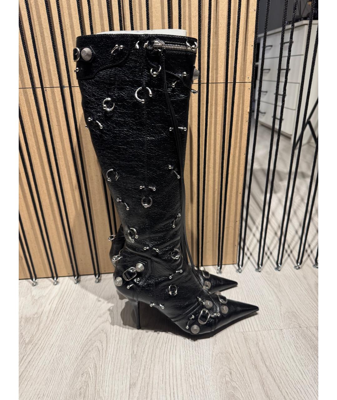 BALENCIAGA Черные кожаные ботфорты, фото 6