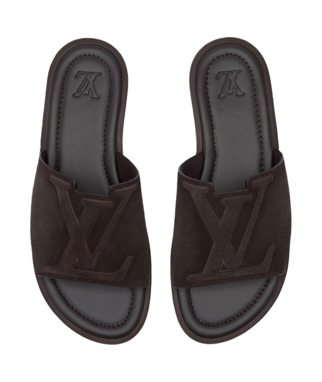 LOUIS VUITTON Коричневые замшевые шлепанцы, фото 4