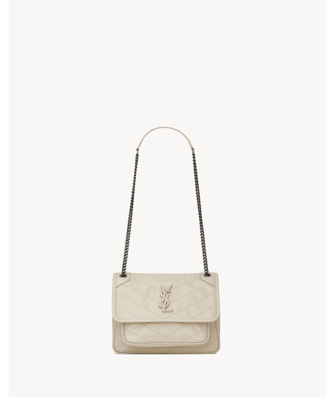SAINT LAURENT Белая кожаная сумка через плечо, фото 9