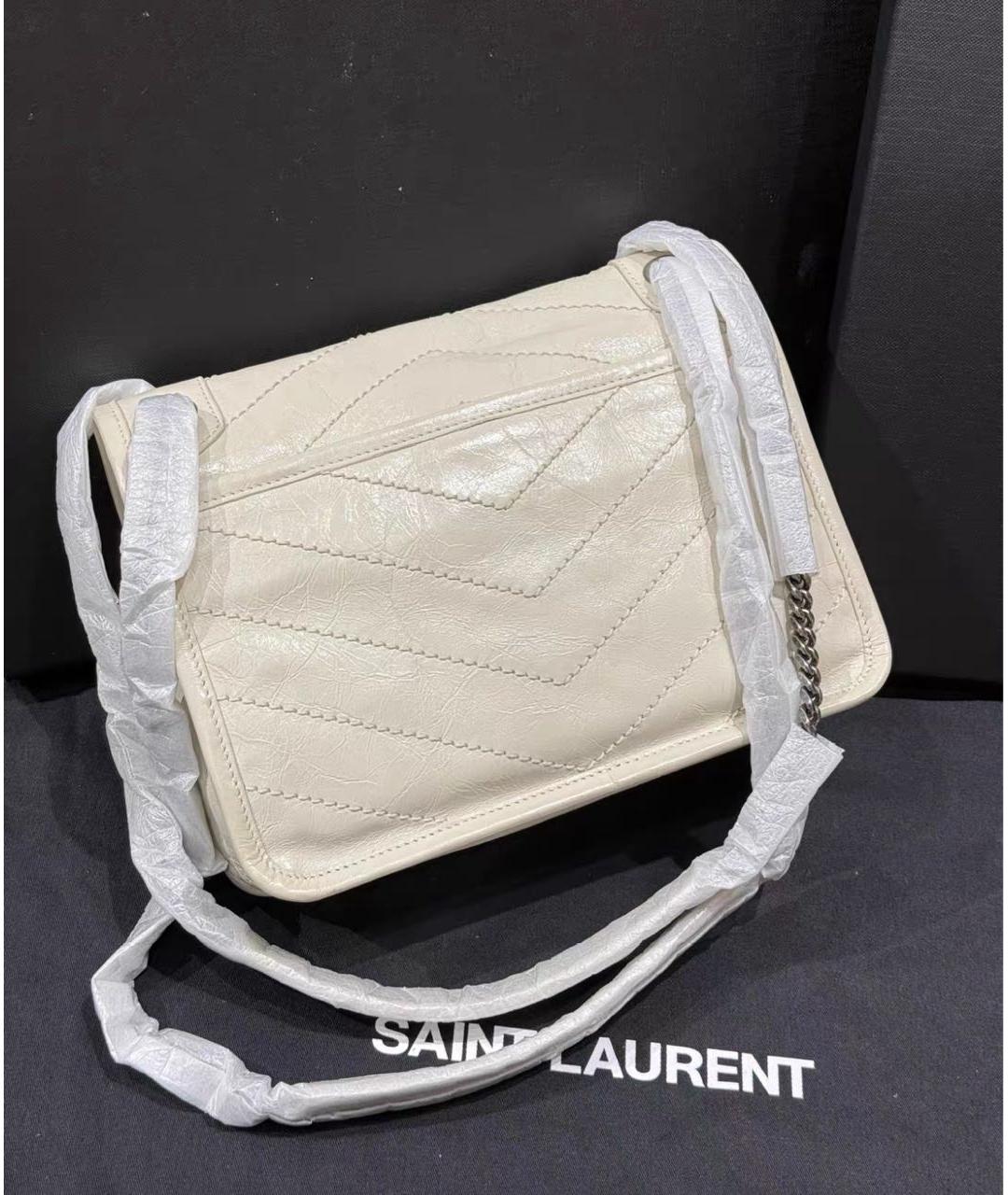 SAINT LAURENT Белая кожаная сумка через плечо, фото 7