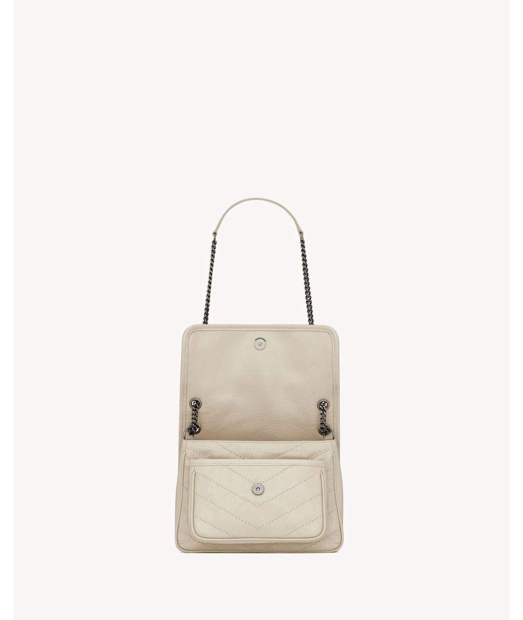 SAINT LAURENT Белая кожаная сумка через плечо, фото 4