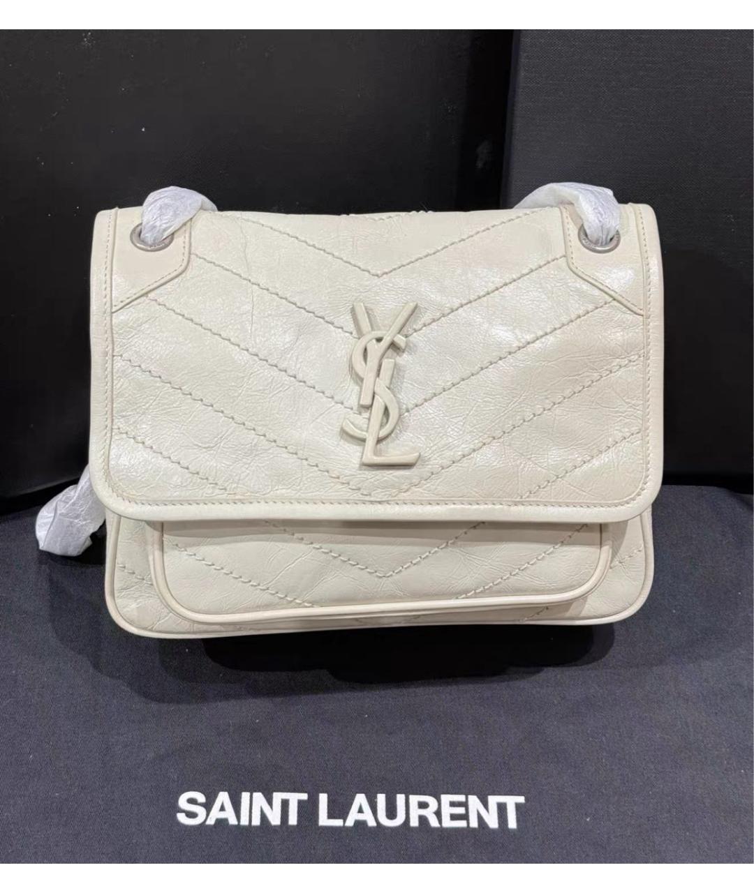 SAINT LAURENT Белая кожаная сумка через плечо, фото 5