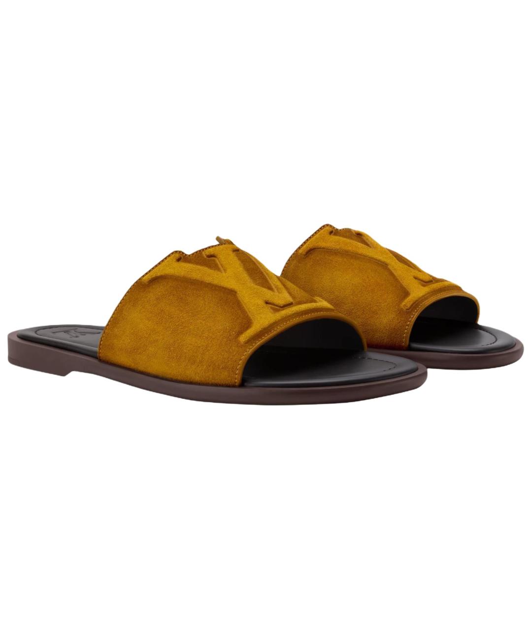 LOUIS VUITTON Коричневые замшевые шлепанцы, фото 3