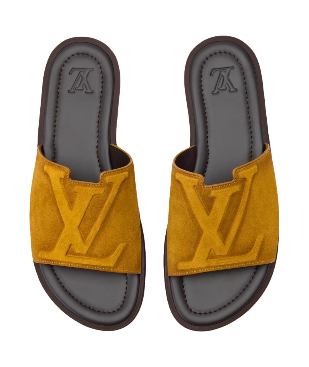 LOUIS VUITTON Коричневые замшевые шлепанцы, фото 4