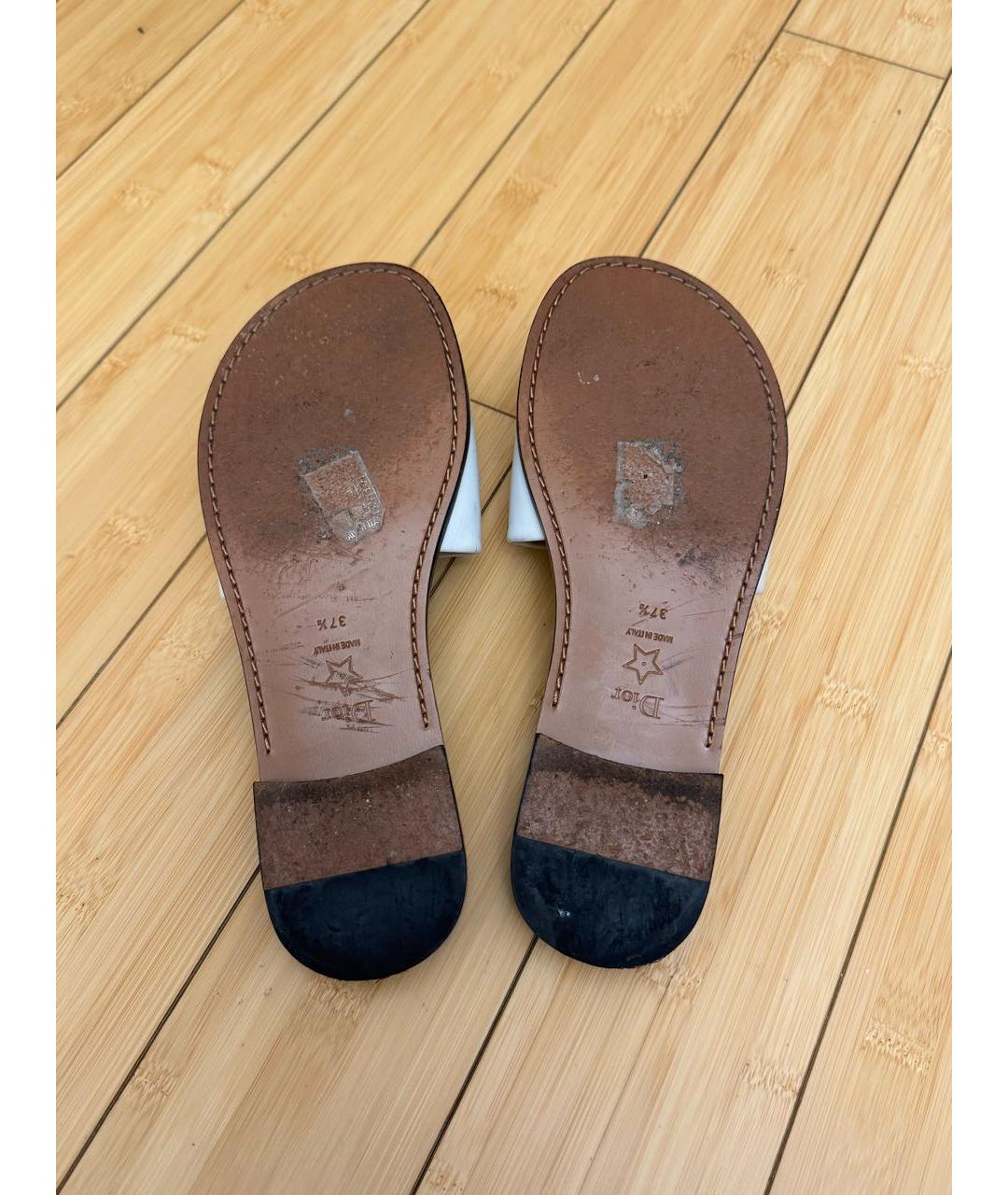 CHRISTIAN DIOR Белые кожаные шлепанцы, фото 4