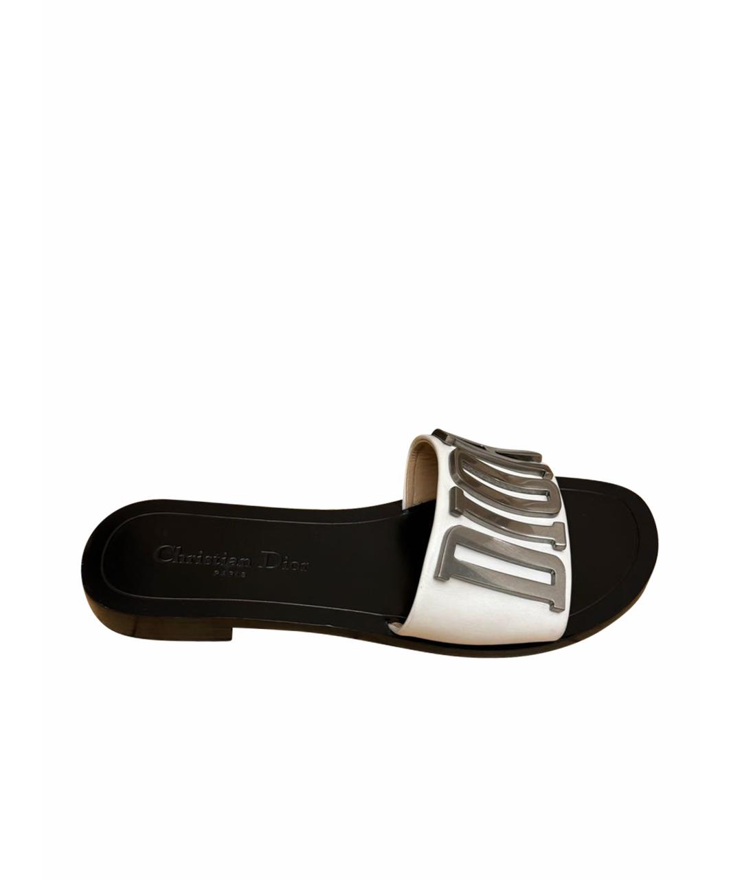 CHRISTIAN DIOR Белые кожаные шлепанцы, фото 1