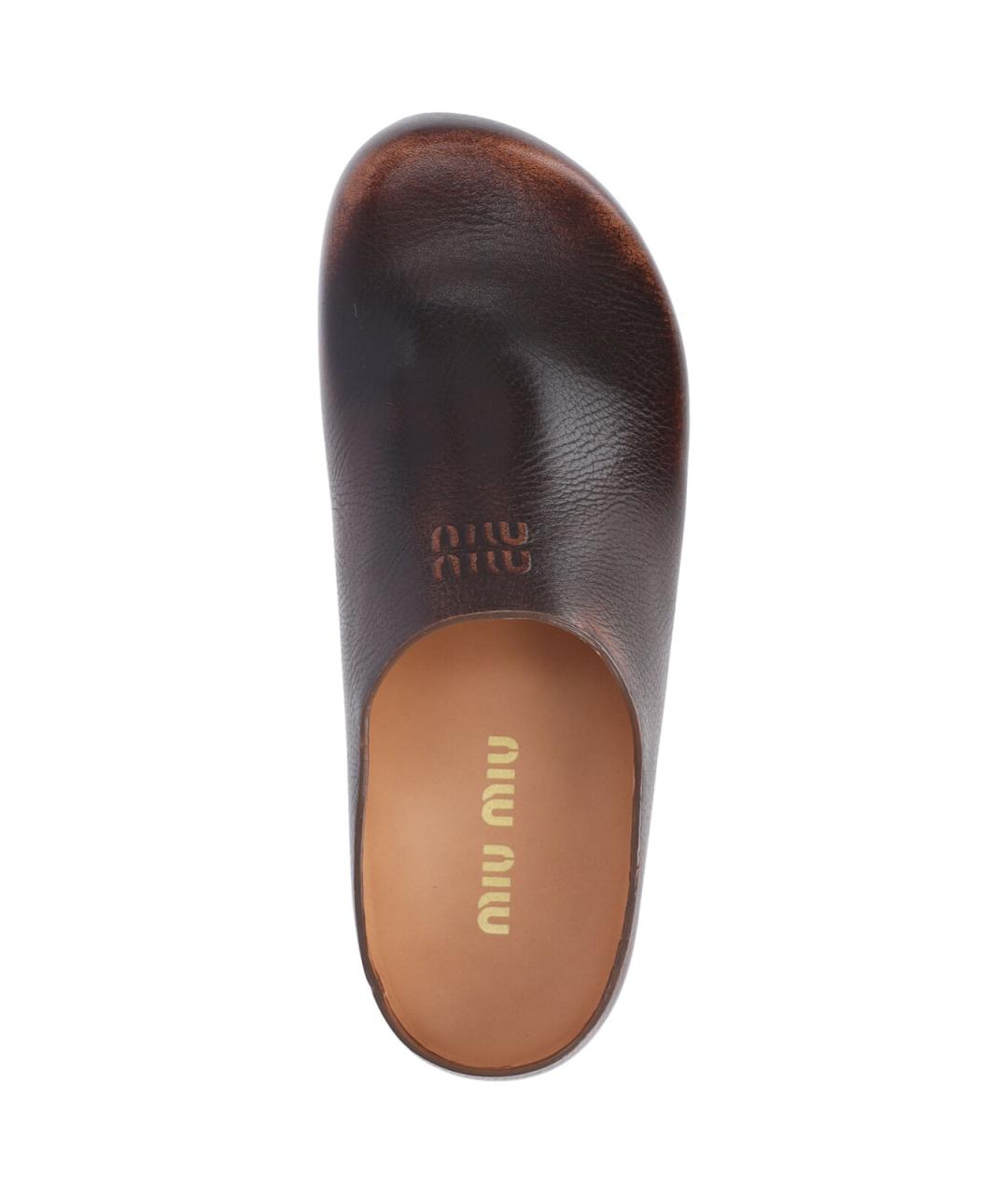 MIU MIU Коричневые кожаные сабо, фото 5