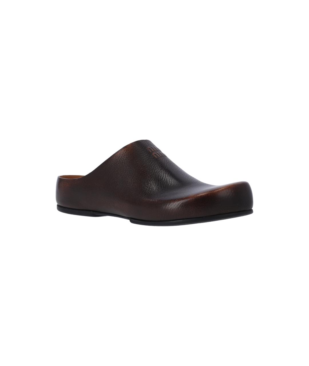 MIU MIU Коричневые кожаные сабо, фото 2