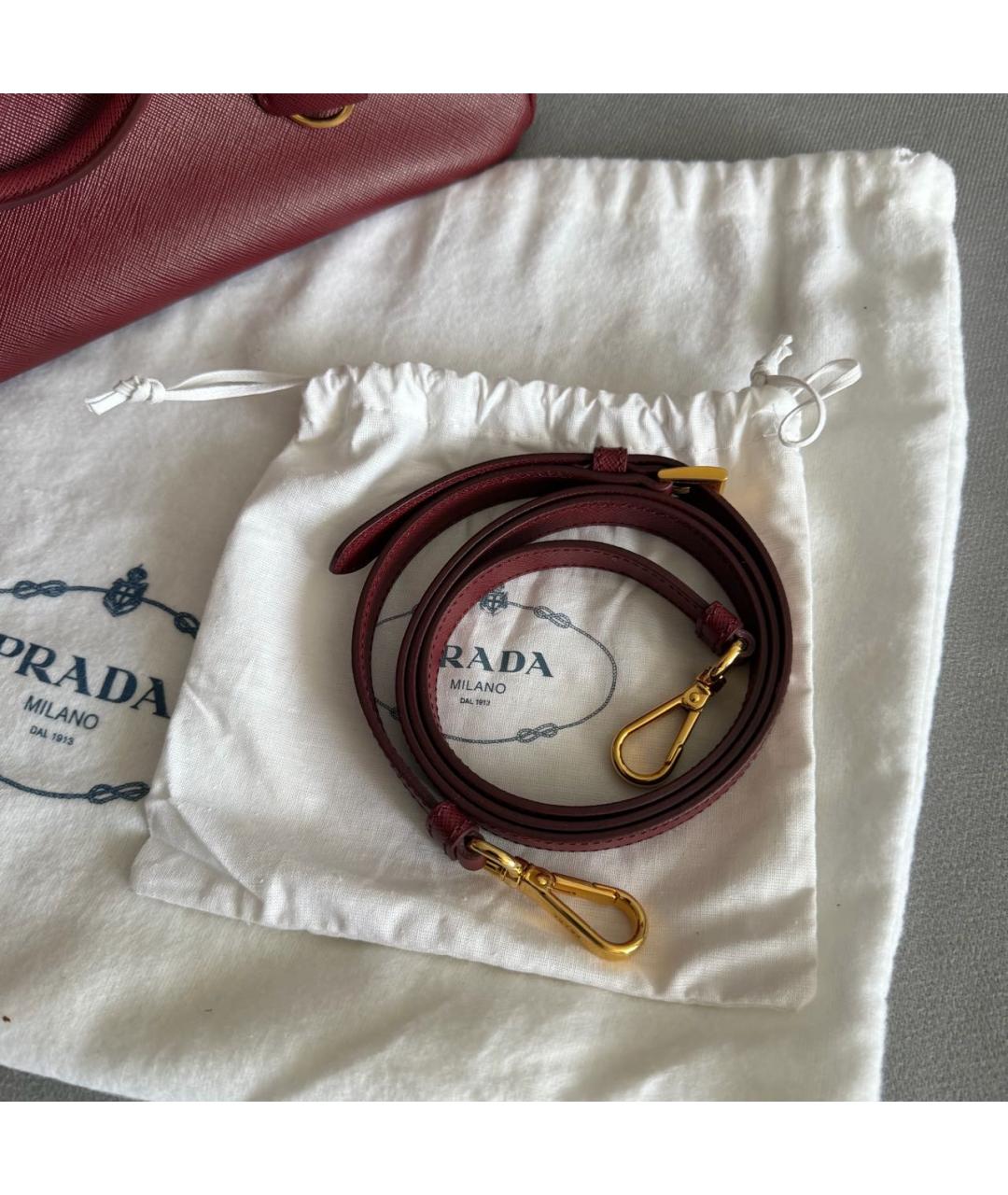 PRADA Бордовая кожаная сумка с короткими ручками, фото 7