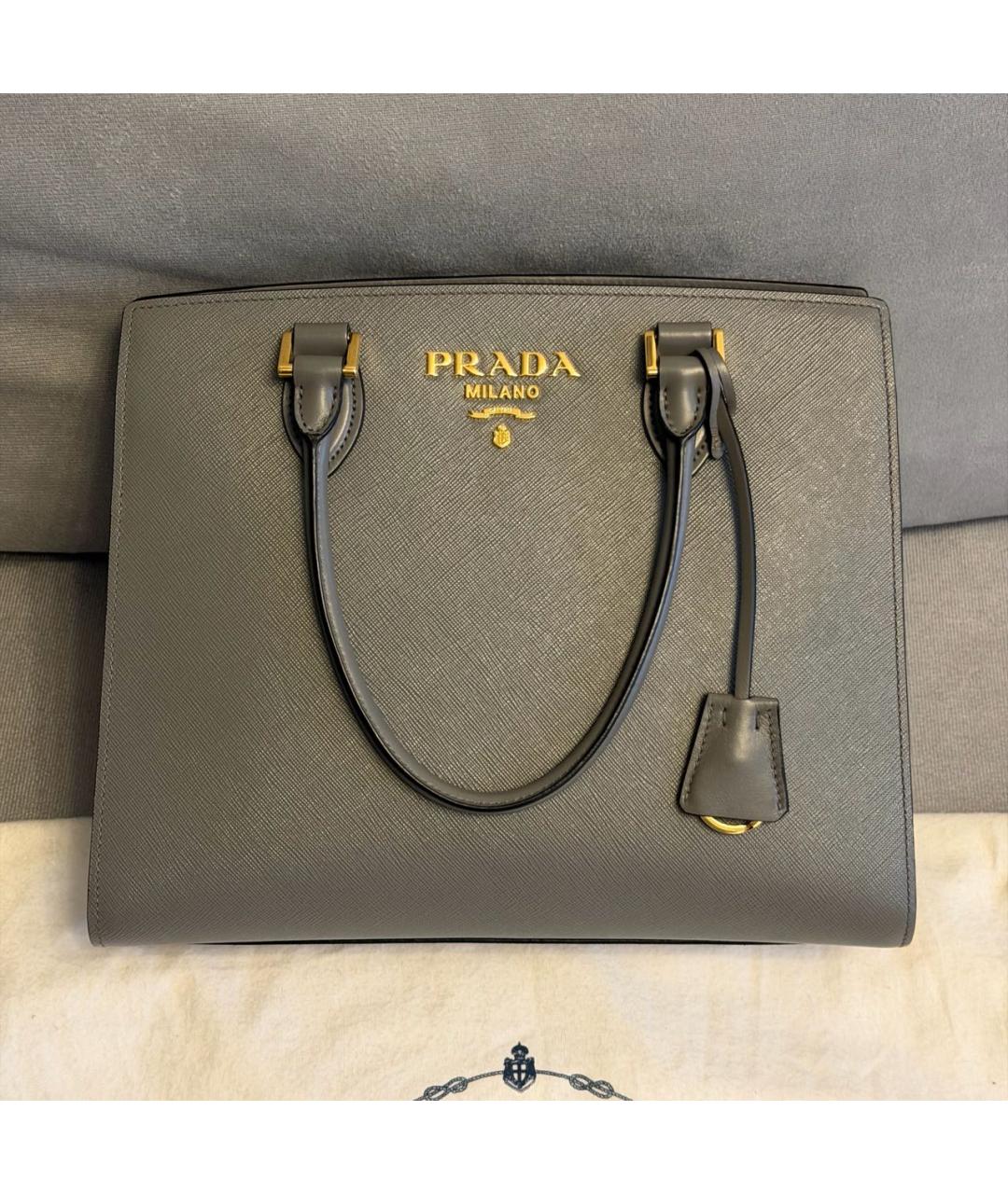 PRADA Серая кожаная сумка тоут, фото 2