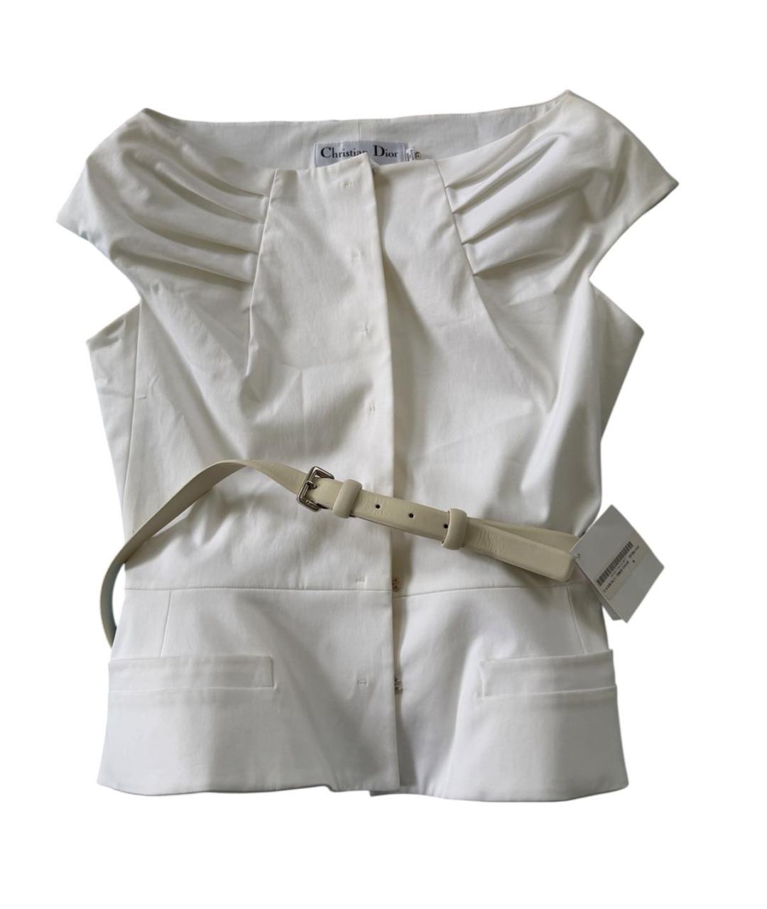 CHRISTIAN DIOR Белый хлопко-эластановый жакет/пиджак, фото 8