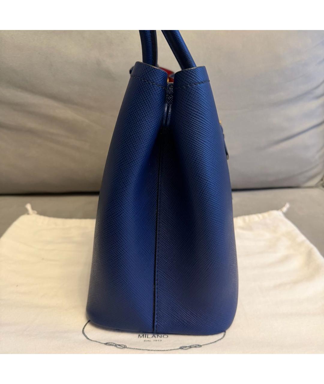 PRADA Темно-синяя кожаная сумка тоут, фото 4