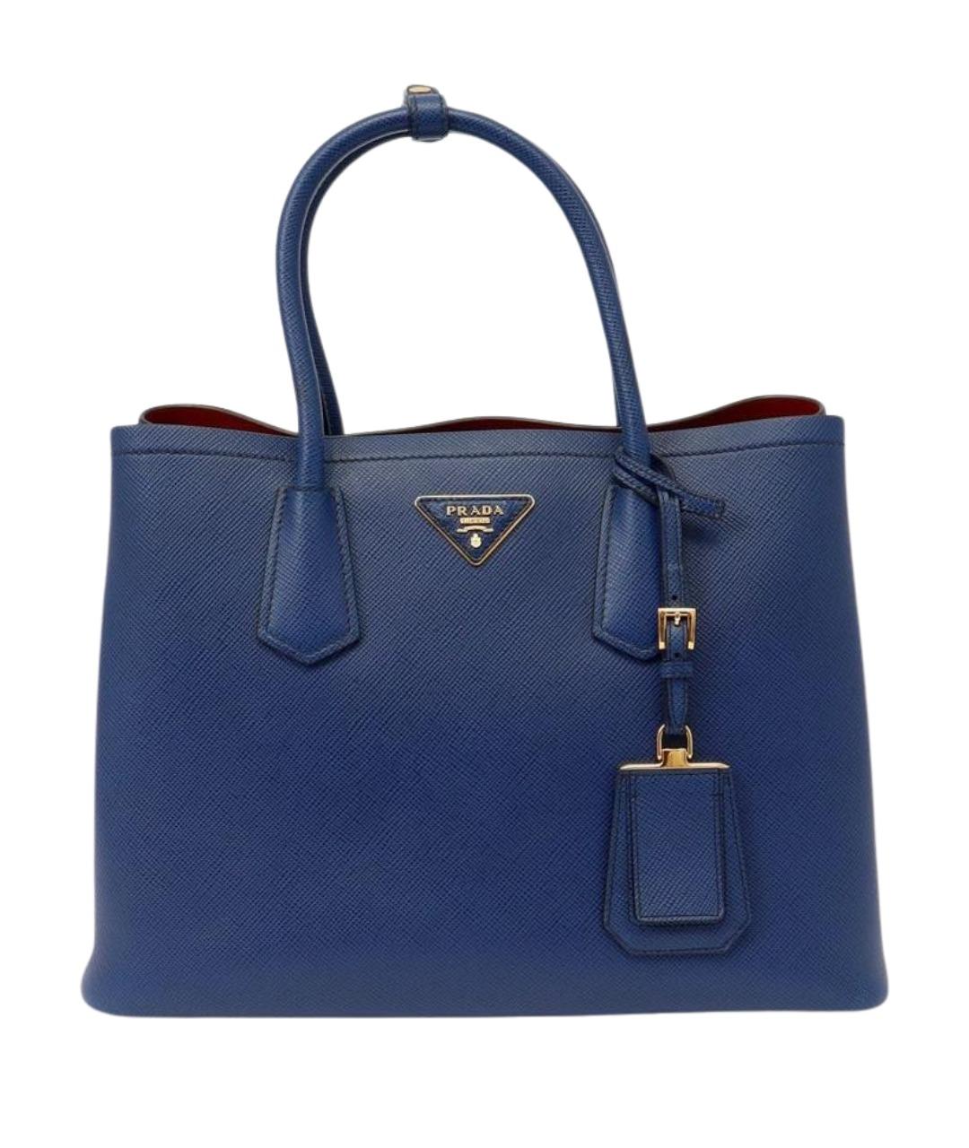 PRADA Темно-синяя кожаная сумка тоут, фото 1