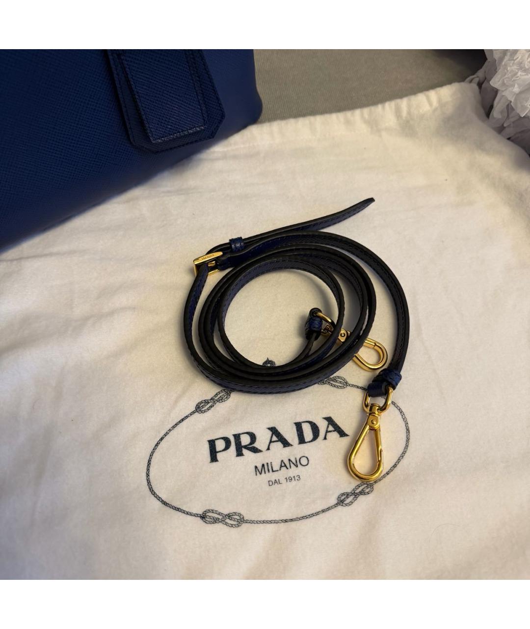 PRADA Темно-синяя кожаная сумка тоут, фото 7