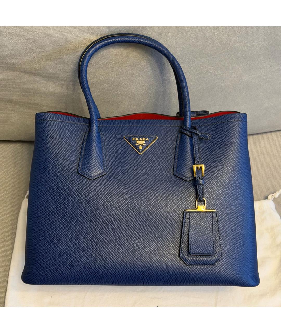 PRADA Темно-синяя кожаная сумка тоут, фото 2