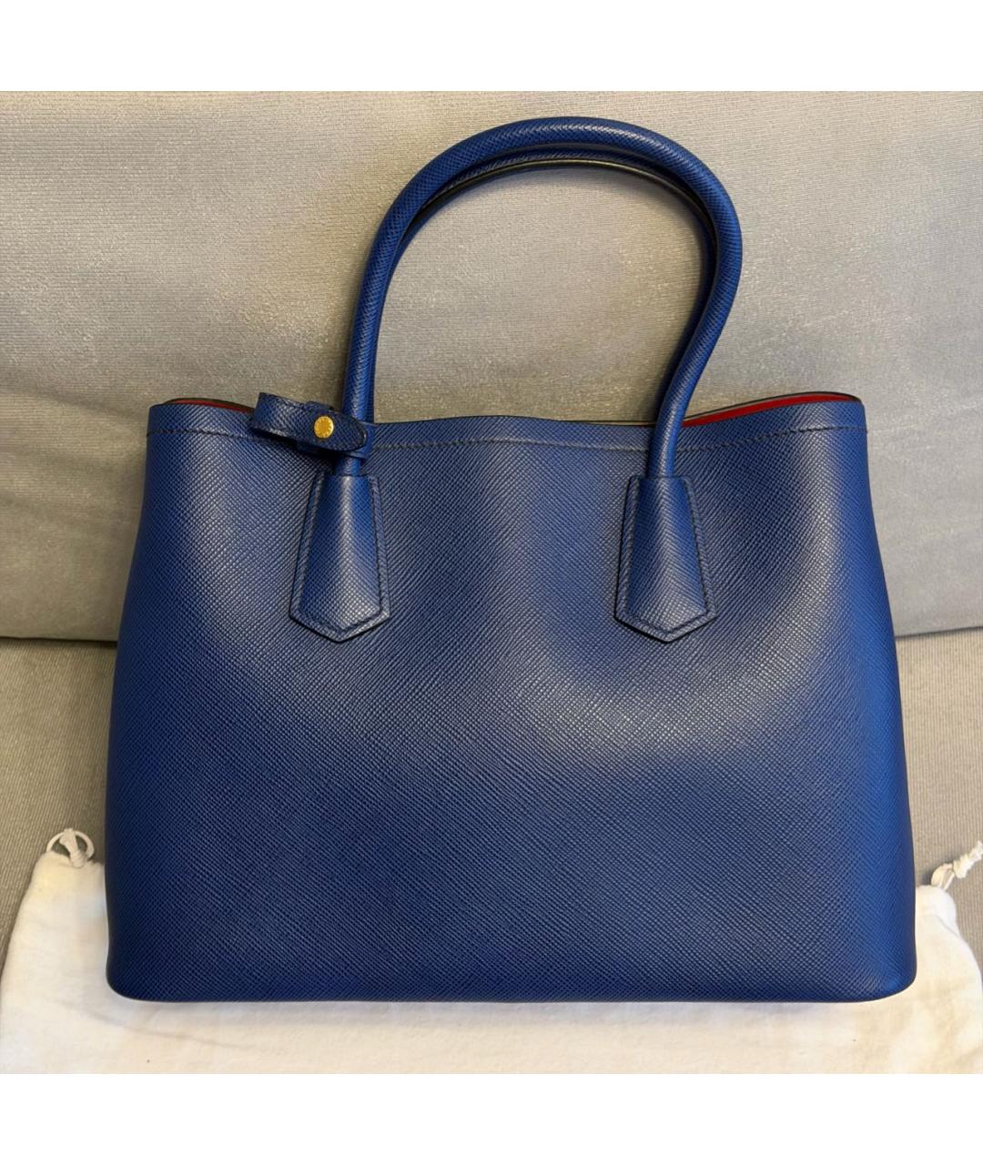 PRADA Темно-синяя кожаная сумка тоут, фото 3