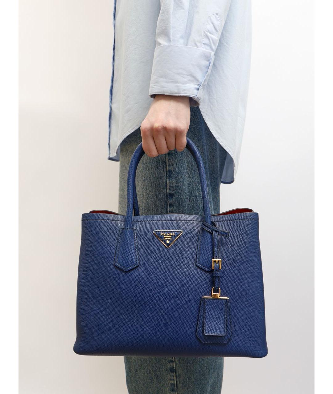 PRADA Темно-синяя кожаная сумка тоут, фото 8
