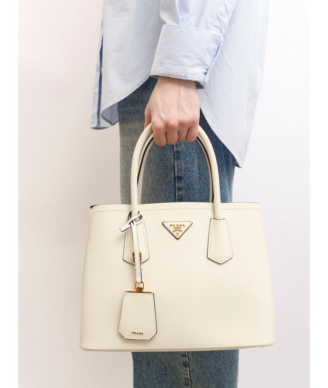 PRADA Белая кожаная сумка тоут, фото 8