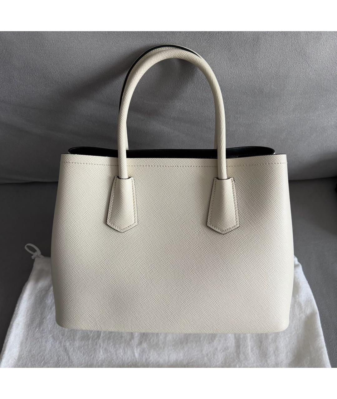 PRADA Белая кожаная сумка тоут, фото 3