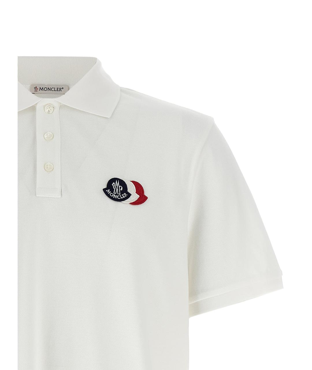 MONCLER Белое хлопковое поло с коротким рукавом, фото 3