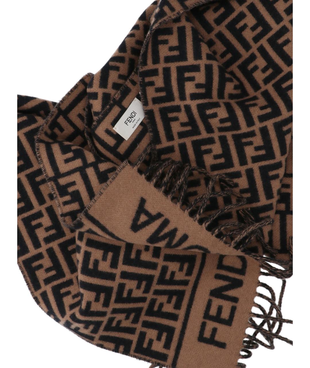 FENDI Коричневый шерстяной шарф, фото 3