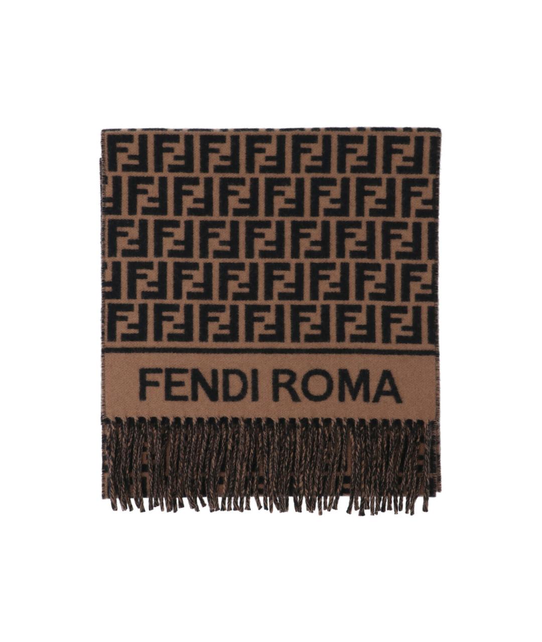 FENDI Коричневый шерстяной шарф, фото 2
