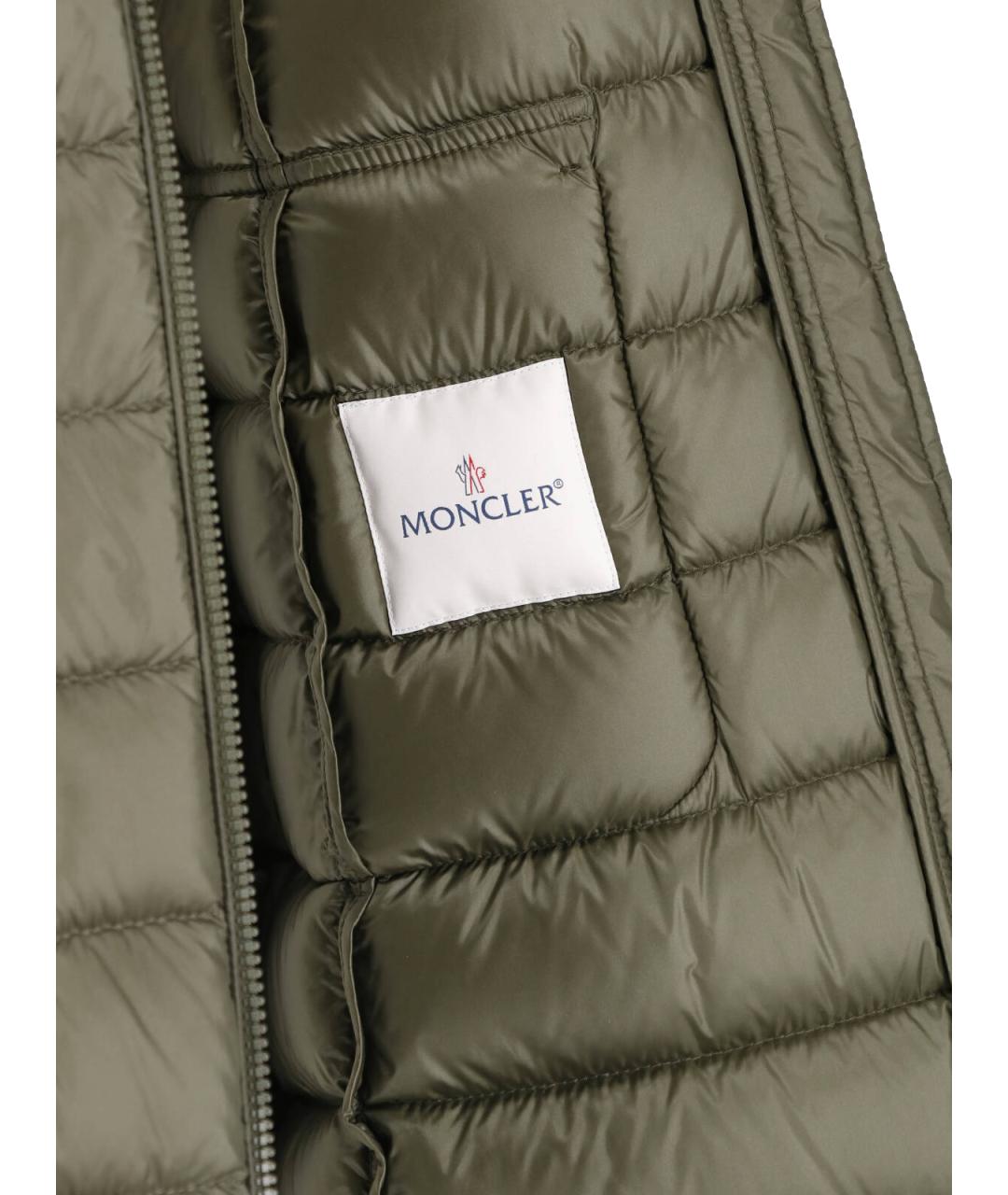 MONCLER Зеленый полиэстеровый пуховик, фото 5