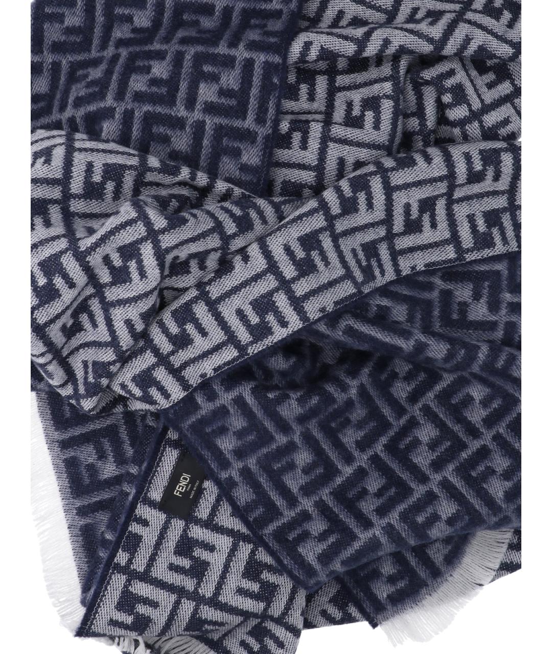 FENDI Синий шерстяной шарф, фото 3