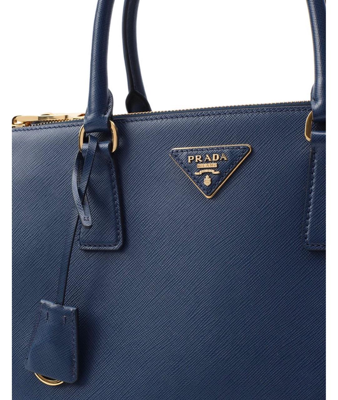 PRADA Темно-синяя кожаная сумка тоут, фото 5