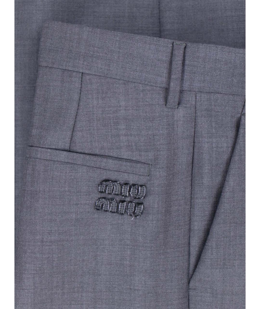 MIU MIU Серые шерстяные прямые брюки, фото 5