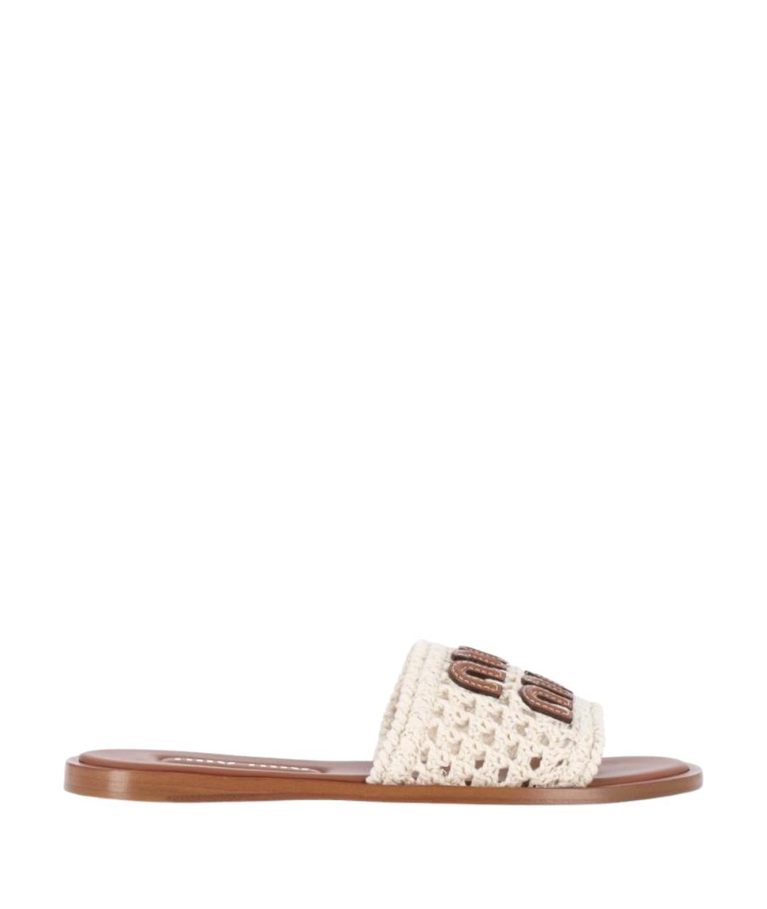 MIU MIU Белые текстильные шлепанцы, фото 1