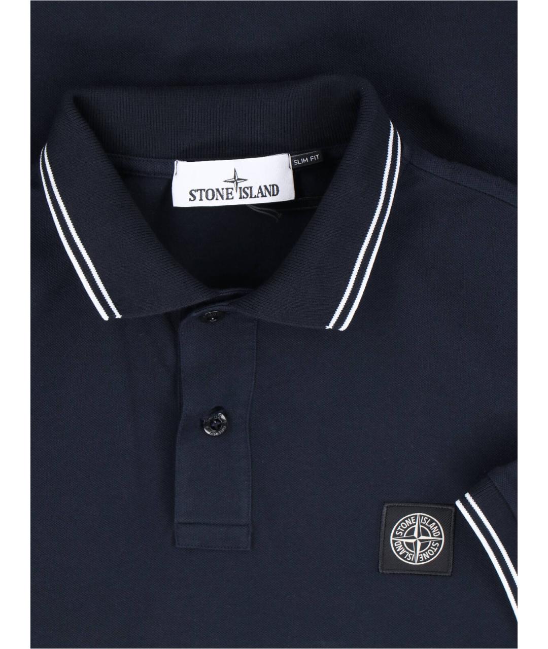 STONE ISLAND Темно-синее хлопковое поло с коротким рукавом, фото 3