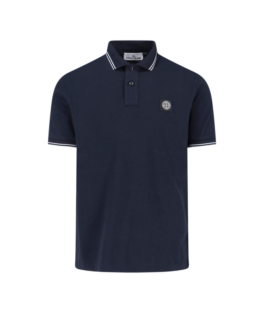 STONE ISLAND Темно-синее хлопковое поло с коротким рукавом, фото 1
