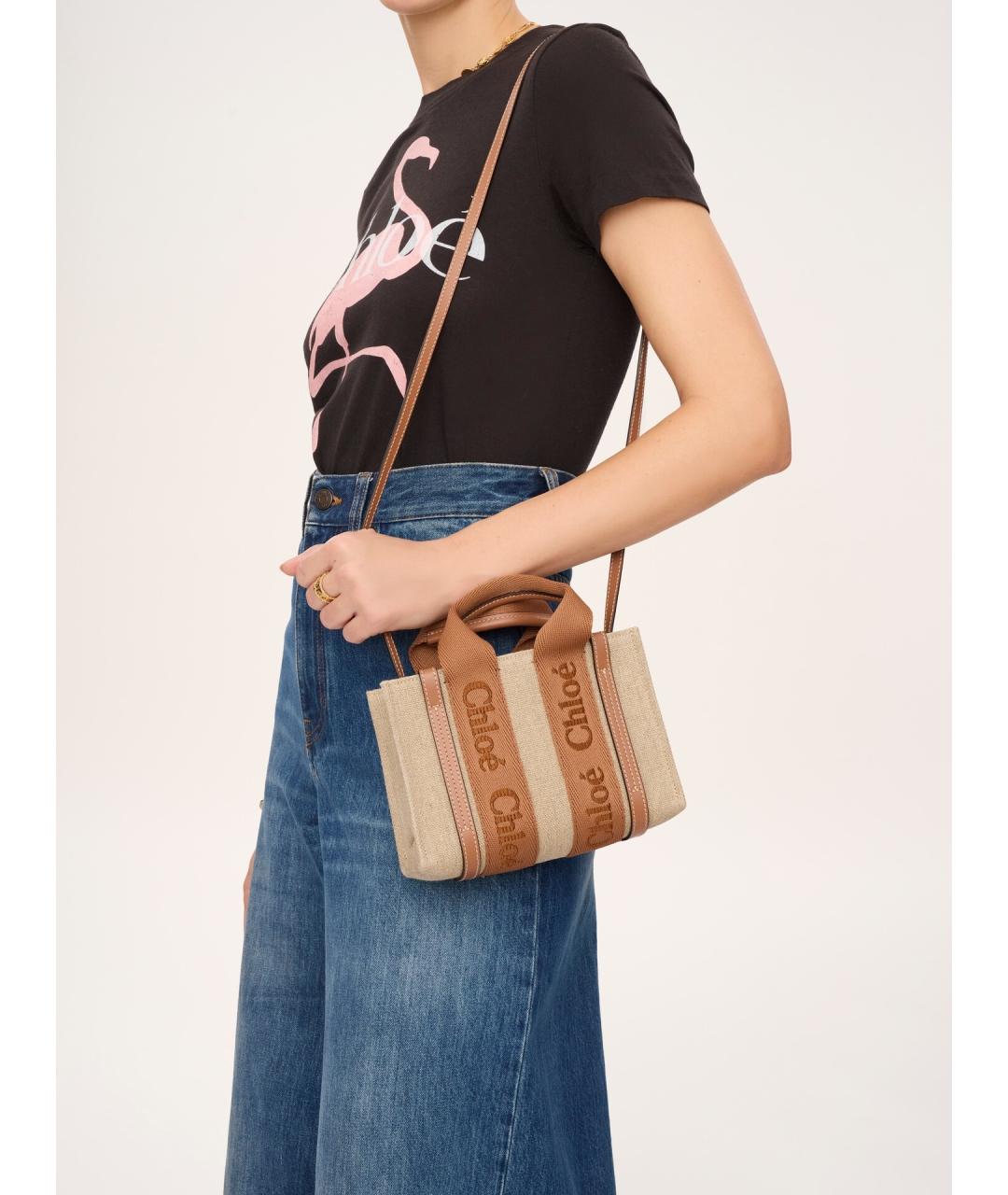 CHLOE Бежевая льняная сумка тоут, фото 2