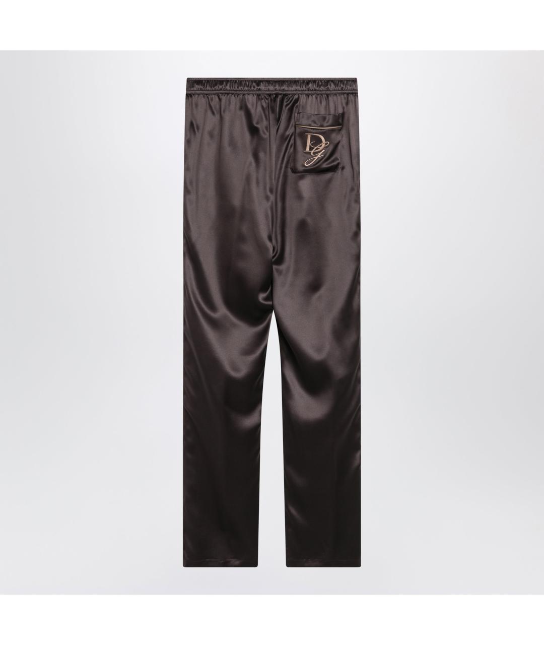 DOLCE&GABBANA Коричневые шелковые повседневные брюки, фото 2